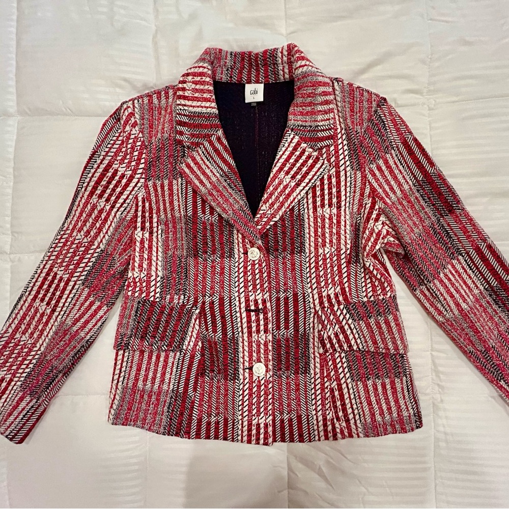 CAbi Red and White Geometric Blazer
